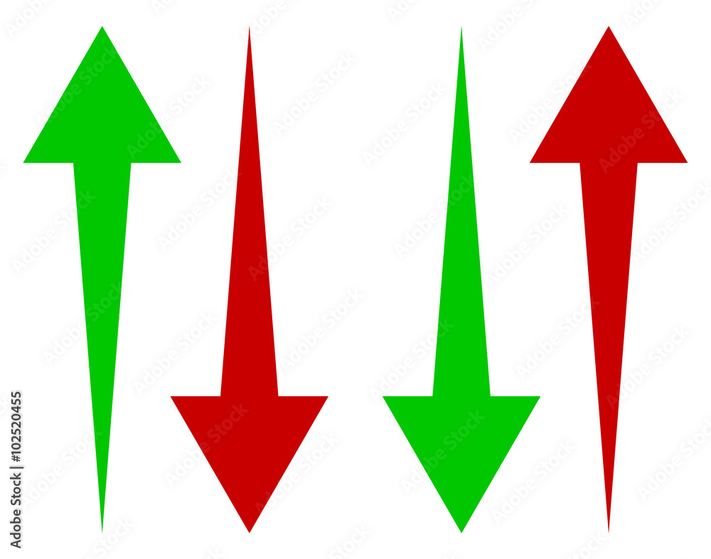 Poster set of up and down arrows in green and red