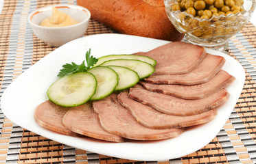 Slices of boiled beef tongue