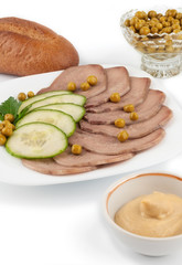 Slices of boiled beef tongue