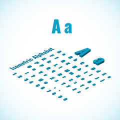 Isometric alphabet and font, small and large letters design element.