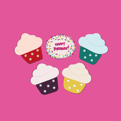 Four Cupcakes  on pink background