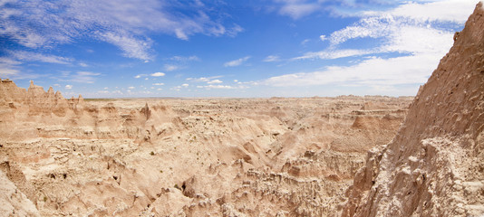 Panoramic shot of the badlands of South Dakota.