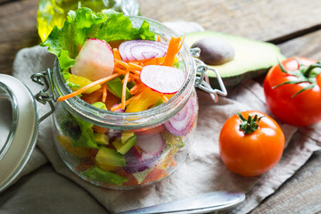 Vegetable salad in a jar