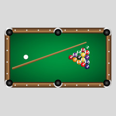 complete set of color billiards balls and table eps10