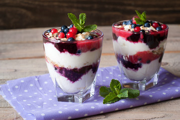 Dessert with yougurt,  jam and berries