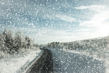 Road in a snowy weather