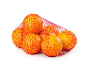 Fresh oranges in mesh sack