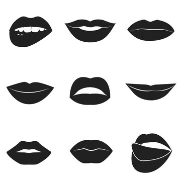 Set of glamour black lips. Beautiful female lips collection 