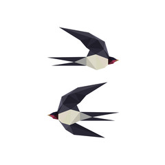 Illustration with origami swallow birds