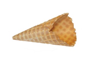 Waffle cone on white background