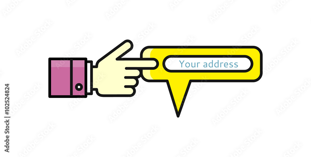 Poster speech bubble your address pointer hand