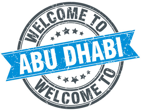 welcome to Abu Dhabi blue round vintage stamp