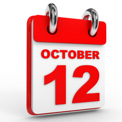 12 october calendar on white background.