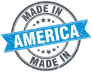 made in America blue round vintage stamp