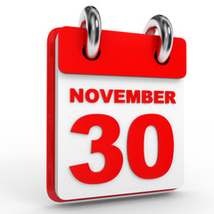 30 november calendar on white background.