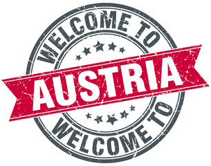 welcome to Austria red round vintage stamp