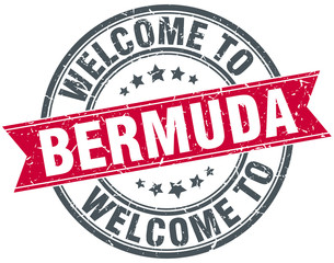 welcome to Bermuda red round vintage stamp