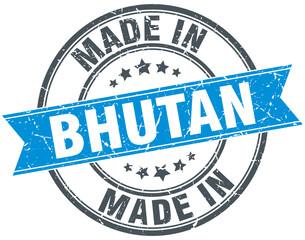 made in Bhutan blue round vintage stamp
