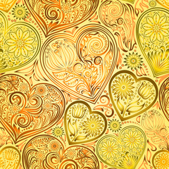 Valentine Day seamless background with hearts and flowers. Hand drawing floral motif vintage vector EPS-8 texture. The ability to change colors without loss of seamlessness.
