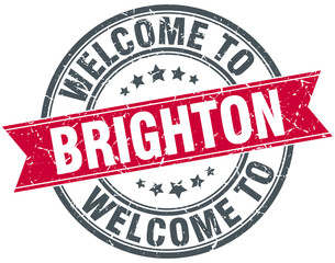 welcome to Brighton red round vintage stamp