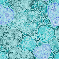 Valentine Day seamless background with hearts and flowers. Hand drawing floral motif vintage vector EPS-8 texture. The ability to change colors without loss of seamlessness.
