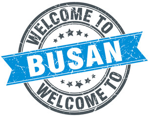 welcome to Busan blue round vintage stamp