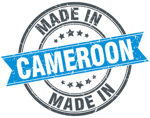 made in Cameroon blue round vintage stamp