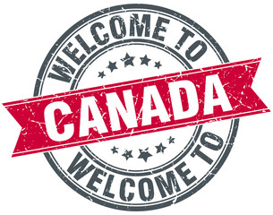 welcome to Canada red round vintage stamp