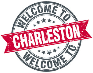welcome to Charleston red round vintage stamp