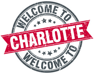 welcome to Charlotte red round vintage stamp