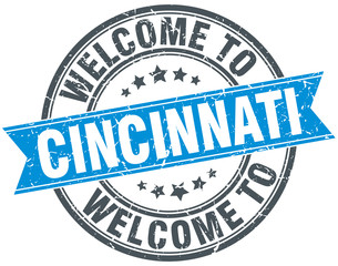 welcome to Cincinnati blue round vintage stamp