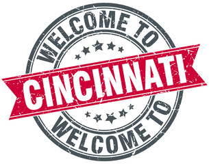 welcome to Cincinnati red round vintage stamp