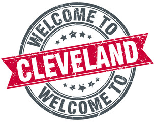 welcome to Cleveland red round vintage stamp