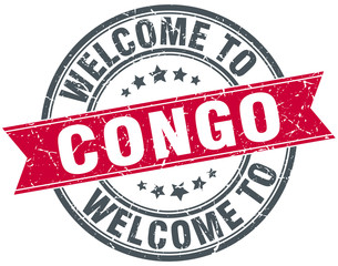 welcome to Congo red round vintage stamp