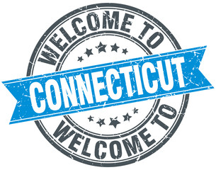 welcome to Connecticut blue round vintage stamp