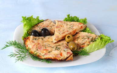 Slices of omelette on a plate