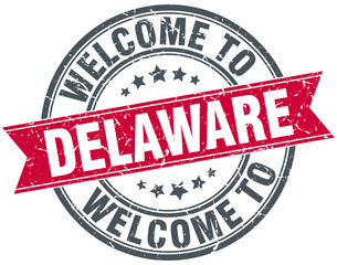 welcome to Delaware red round vintage stamp
