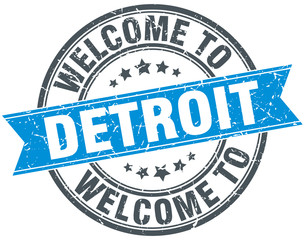 welcome to Detroit blue round vintage stamp