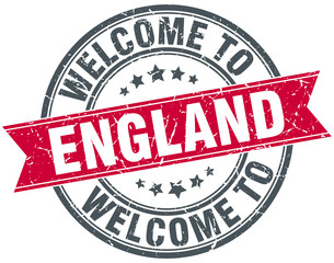 welcome to England red round vintage stamp