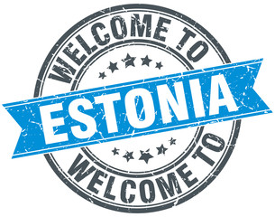 welcome to Estonia blue round vintage stamp