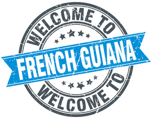 welcome to French Guiana blue round vintage stamp