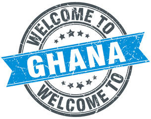welcome to Ghana blue round vintage stamp