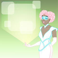 futuristic woman with a green holographic display
