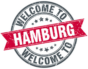 welcome to Hamburg red round vintage stamp