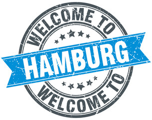 welcome to Hamburg blue round vintage stamp