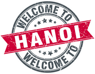 welcome to Hanoi red round vintage stamp
