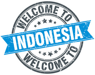 welcome to Indonesia blue round vintage stamp