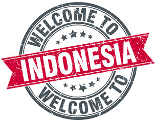 welcome to Indonesia red round vintage stamp