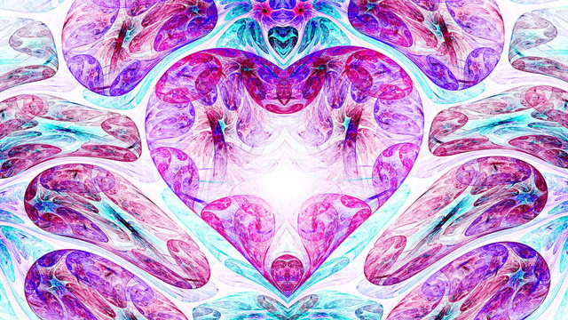 Abstract image. Cold mysterious psychedelic heart. Sacred geometry Valentine. Fractal Wallpaper pattern desktop. Digital artwork creative graphic design. Format 16:9 widescreen monitors.