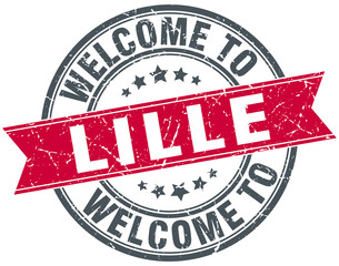 welcome to Lille red round vintage stamp